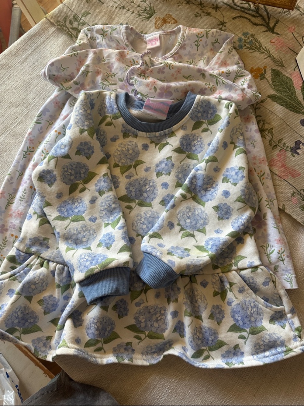 Hydrangea Print Long-Sleeve Girls  Top - Blue set of 2